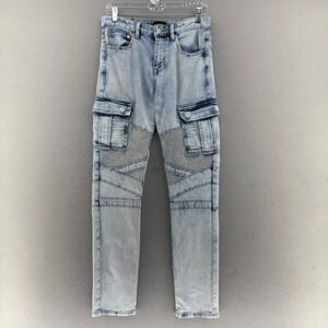 Forever 21 Skinny Moto Cargo Jeans Acid Wash Denim SZ 29x30 Y2K Punk Edgy Rock